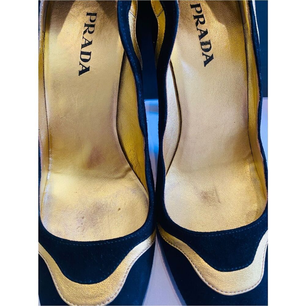 Prada 2008 Black and Gold Scalloped Wavy Heel w Box. Authentic - Picture 17 of 17